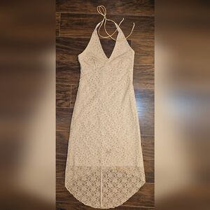 Chic Strapless Tan Dress with Subtle Sparkle